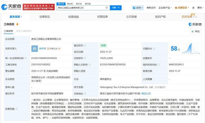 霸王茶姬跨界布局 黑龍江成立企業管理公司，拓展工藝美術品與禮儀用品銷售新賽道